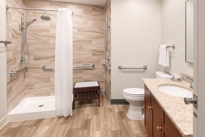 Accessible bath remodeling project with safety features Accessible bath remodeling project with safety features