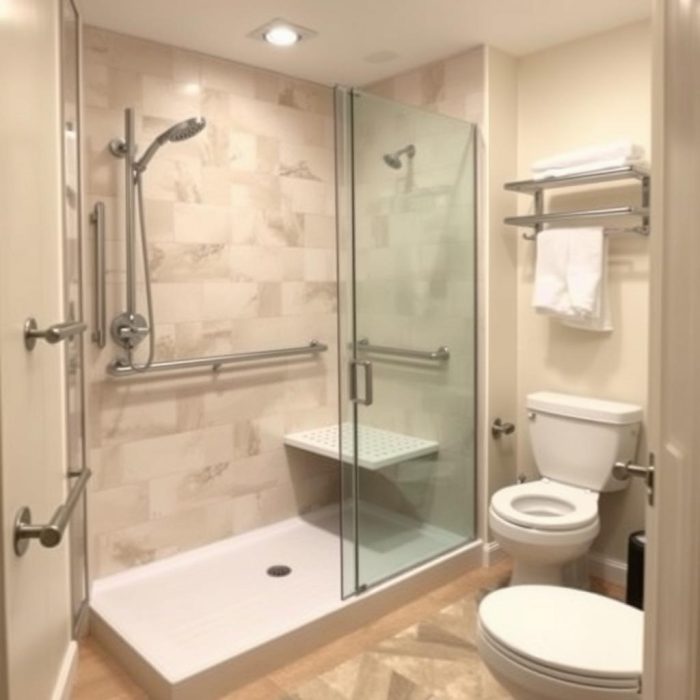 Accessible bathroom design with walk-in shower Accessible bathroom design with walk-in shower