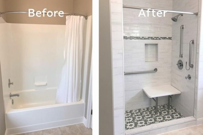Bath remodeling project featuring tub to shower conversion Bath remodeling project featuring tub to shower conversion