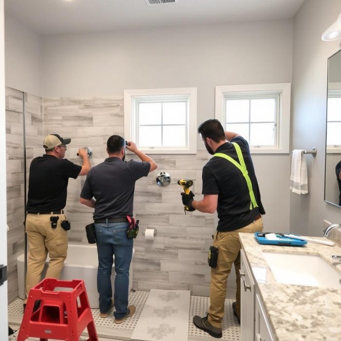 Bathroom remodeling installation in progress in League City Bathroom remodeling installation in progress in League City