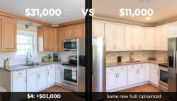Comparison of cosmetic vs full kitchen remodel showing what $10,000 can accomplish