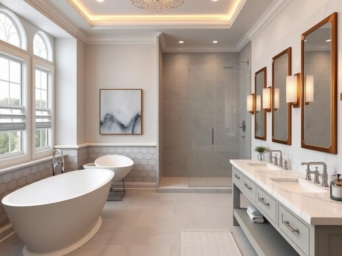 Completed luxury bathroom remodel with freestanding tub Completed luxury bathroom remodel with freestanding tub