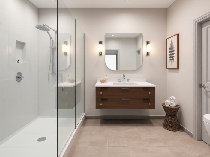 Contemporary bathroom remodel with walk-in shower Contemporary bathroom remodel with walk-in shower