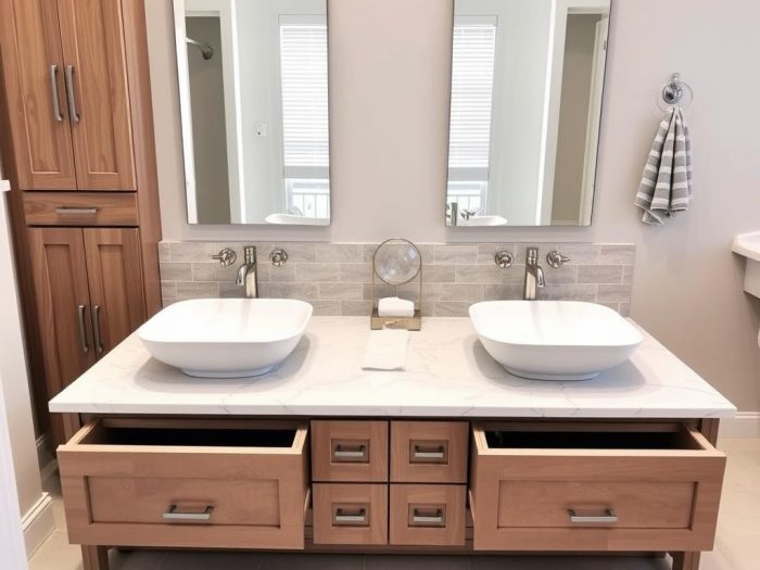 Custom bathroom vanity installation in Seabrook Texas home Custom bathroom vanity installation in Seabrook Texas home