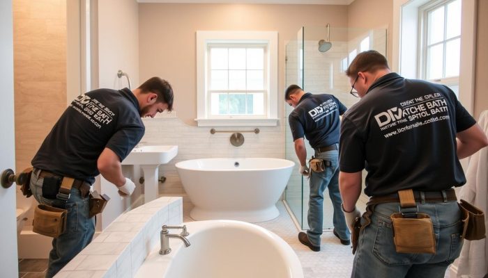 DMV Kitchen & Bath team working on a bathroom remodeling project in Seabrook DMV Kitchen & Bath team working on a bathroom remodeling project in Seabrook
