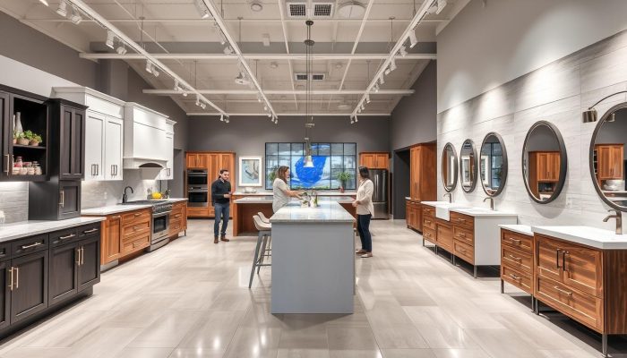 Elegant kitchen and bath showroom with design displays Elegant kitchen and bath showroom with design displays