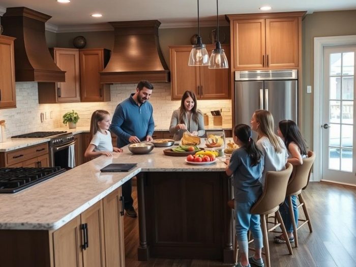 Family enjoying their newly remodeled kitchen in Clear Lake Texas
