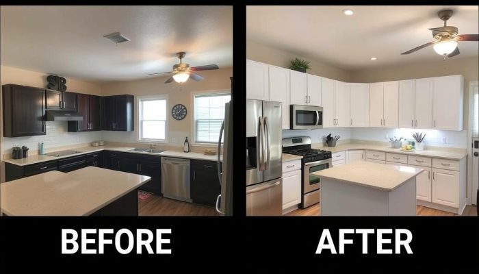 Kitchen remodeling process in League City showing before and after transformation Kitchen remodeling process in League City showing before and after transformation