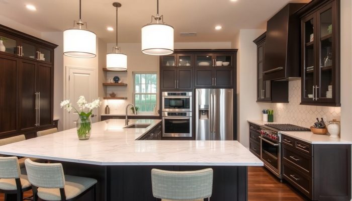 Large kitchen island with seating in League City remodel Large kitchen island with seating in League City remodel