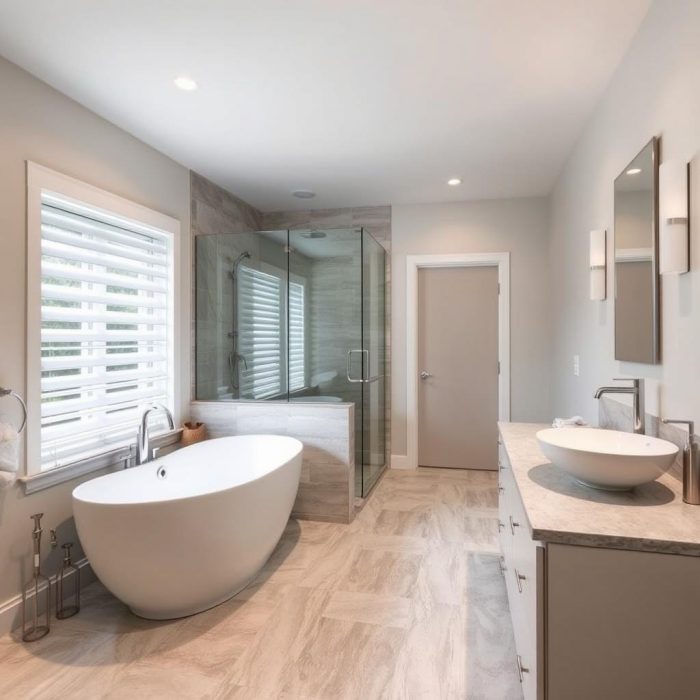 Modern master bathroom renovation with walk-in shower Modern master bathroom renovation with walk-in shower